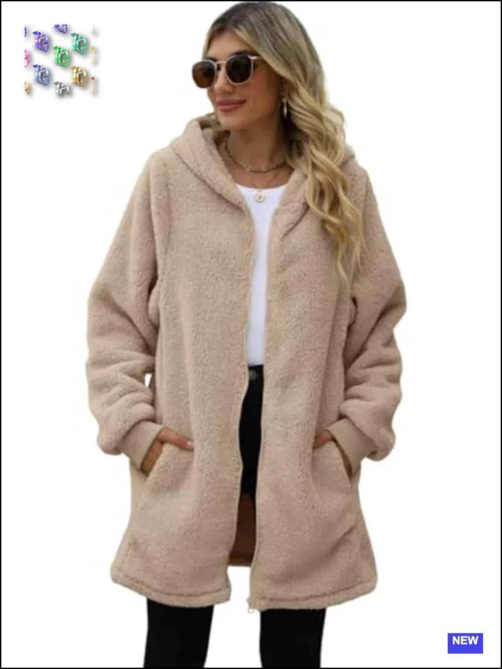 Oversized Fleece Zip Up Jacket with Pockets Sherpa Hoodie - Picture 4 of 6